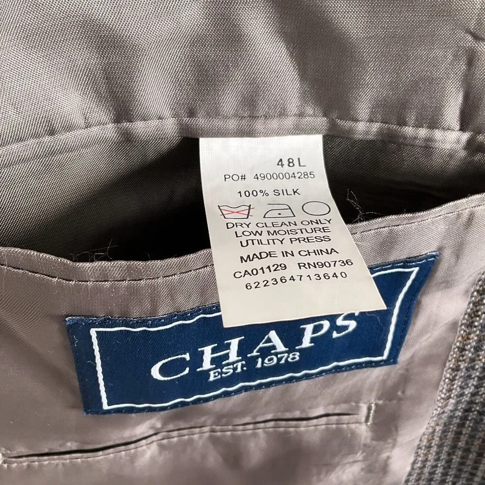 Chaps Blazer Men 48L‎ Gray Gold Prince Edward Plaid Silk Career Classic Party